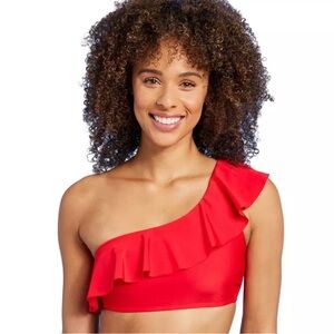 NWT One-Shoulder Flounce Red Ruffle Bikini Top by Kona Sol☀️